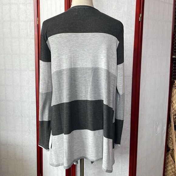 Anthropologie Sunday Striped Gray Lightweight Long Open Cardigan (Size: Med) - Picture 9 of 12